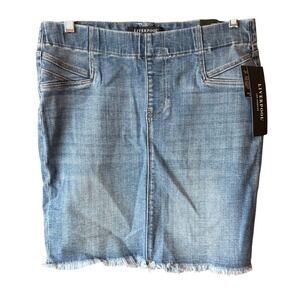 Liverpool Los Angeles Womens Denim Mini Skirt Size 6 Frayed Hem Indigo Pull On